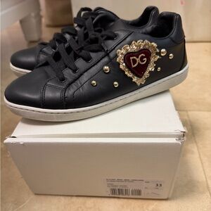 Dolce & Gabbana Black Sneakers with Gold and Red Accents